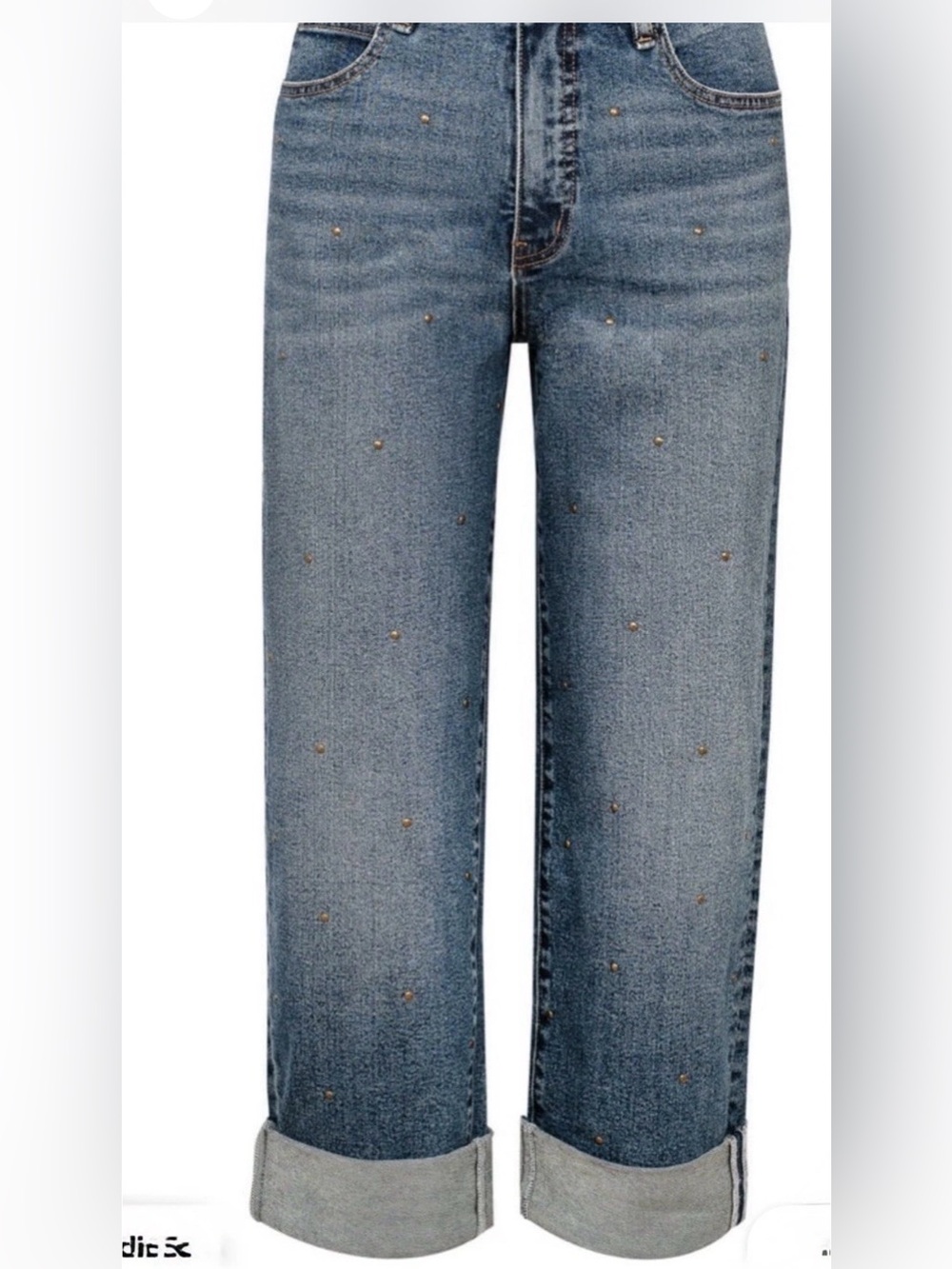 Jessica Simpson Women's Boyfriend Jeans Straight WideLeg Cuff NWT- SZ 16W Studed - Picture 3 of 4